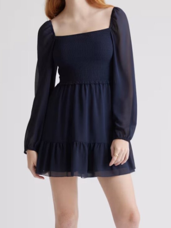 Quince Dresses & Skirts - Quince Chiffon Smocked Mini Dress Navy S NWT